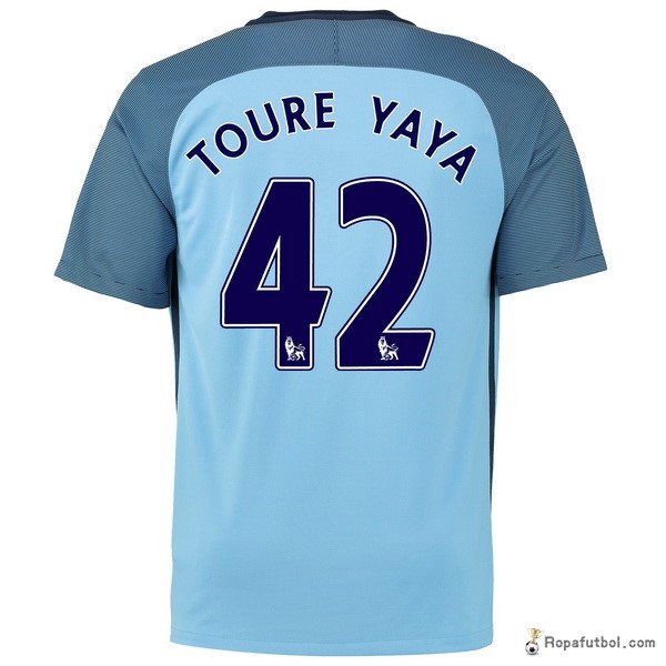 Camiseta Manchester City Replica Primera Ropa Toure Yaya 2016/17 Azul
